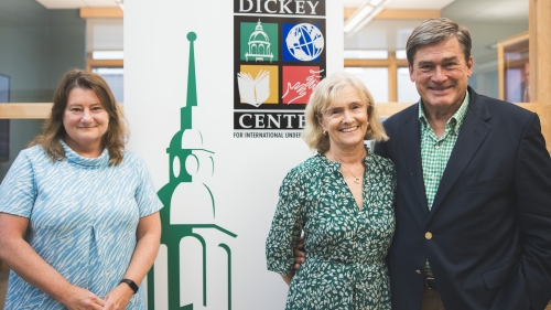 Dickey Center Director Victoria Holt with Georgina "Gina" Tugwell Russo '77 P'08 and Thomas "Tom" A. Russo '77 P'08