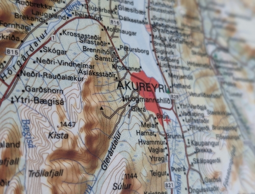 A map of Akureyri in Iceland