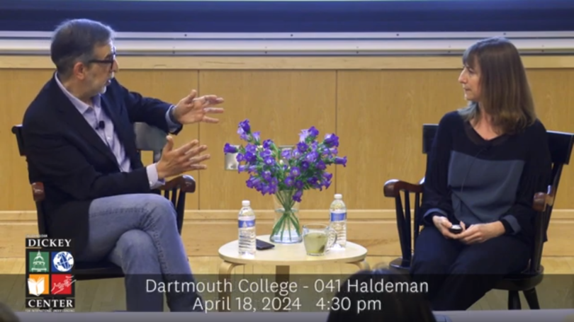 Dahlia Scheindlin in conversation with Ezzedine Fishere at Dartmouth