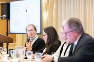 A photo of Dr. Melody Burkins engaging in science diplomacy